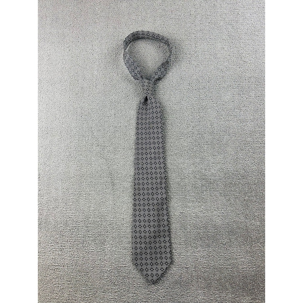 Hugo Boss Men Tie Gray Silk Geometric Woven Italy Made Business Preppy Formal